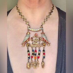 1920s Vintage Art Deco Egyptian Revival Necklace Enamel Rare